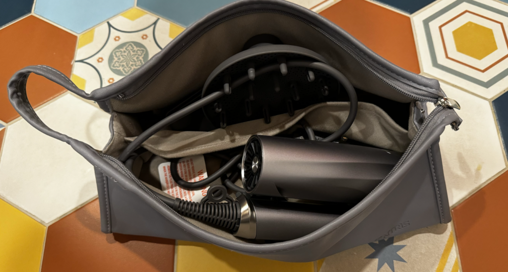 
"You can fit the diffuser, nozzle, some makeup items, and other small essentials, along with the dryer itself. The design of the VENTRIS travel bag is really neat!"