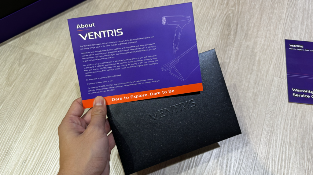 There’s a small card about VENTRIS, highlighting how the brand encourages adventure and self-exploration, inspiring you to embark on a new chapter in life. It's a pretty cool philosophy!